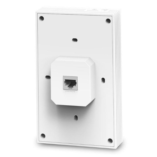 TP-Link Wireless Access Point EAP655-WALL, AX3000 Wireless Dual Band Indoor, 802.3af/at PoE, viteza transfer: 5 GHz 2402 Mbps, 2.4 GHz 574 Mbps, Interfata: Uplink: 1× 10/100/1000, Downlink: 3× 10/100/1000, dimensiuni: 143 × 86 × 42.6 mm.