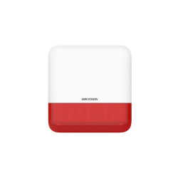 Sirene de exterior wireless AXPRO Hikvision DS-PS1-E-WE(Red Indicator), frecventa de operare: 868 MHz, comunicare bidirectionala Tri-X wireless protocol, distanta de comunica RF: 1600metri, criptare: AES-128, 2 x tamper, Strobe light RED, nivel sonor: 110