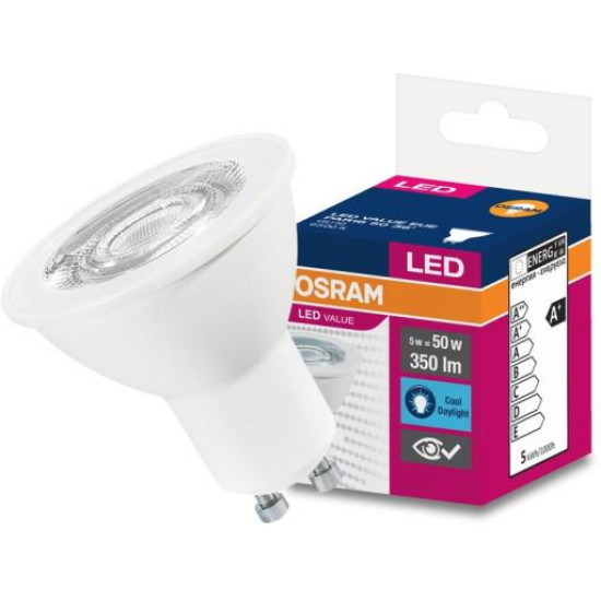 Bec LED Osram Value PAR16, GU10, 5W (50W), 350 lm, lumina rece (6500K)