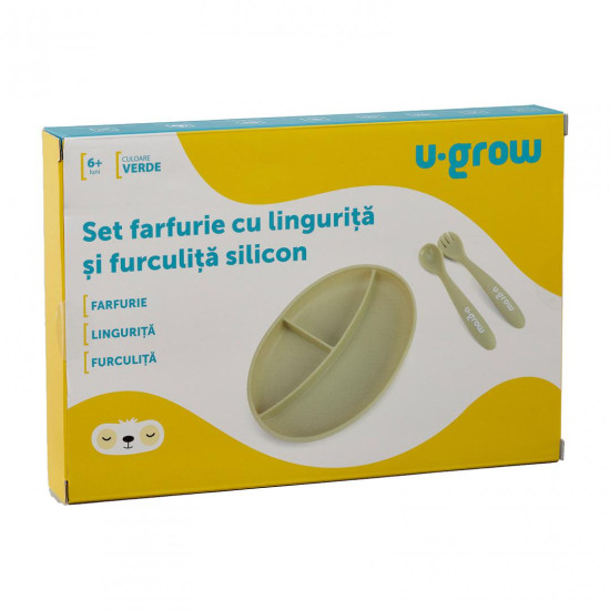 Set farfurie si lingurita silicon, olive Set farfurie si lingurita silicon, olive