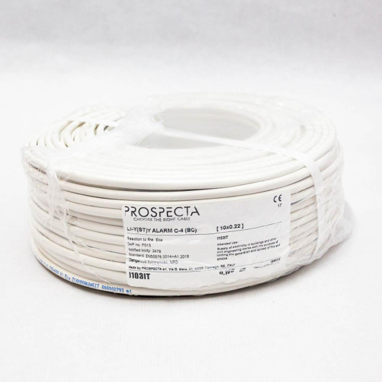 Cablu alarma 10 x 0.22 premium, cupru 100%, cod: I103IT, Li-Y(ST)Y, made in Italy, utilizare pentru sisteme de alarma, manta exterioara PVC alb, ecranare: folie de aluminiu laminata, raza de curbura 10x diametru, Peak Operating Voltage 250, Voltage Rating Cablu alarma 10 x 0.22 premium, cupru 100%, cod: I103IT, Li-Y(ST)Y, made in Italy, utilizare pentru sisteme de alarma, manta exterioara PVC alb, ecranare: folie de aluminiu laminata, raza de curbura 10x diametru, Peak Operating Voltage 250, Voltage Rating