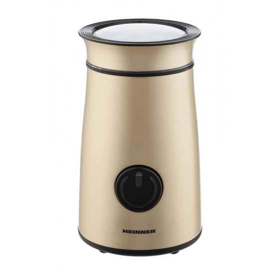 Rasnita electrica HEINNER HCG-150IXGD, putere 150W, capacitate 50G, interior din inox, lame din inox, sistem de siguranta, buton ON/OFF, indicator LED, auriu sidefat Rasnita electrica HEINNER HCG-150IXGD, putere 150W, capacitate 50G, interior din inox, lame din inox, sistem de siguranta, buton ON/OFF, indicator LED, auriu sidefat