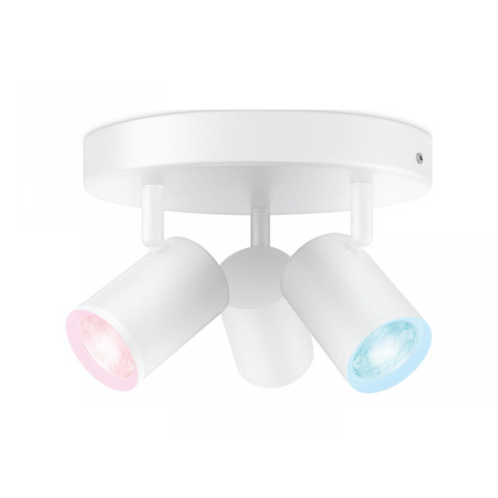 Spot LED RGB WiZ Imageo, Wi-Fi, Bluetooth, control vocal, 3xGU10, 3x5W, 1035 lm, lumina alba si color (2200-6500K), IP20, 12.3x21cm, Metal, Alb