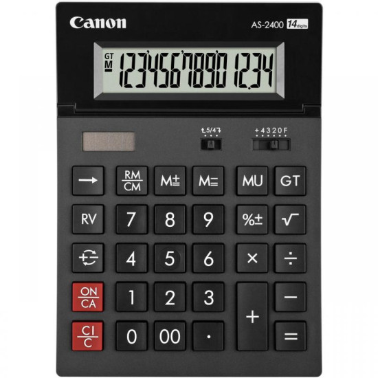 Calculator birou Canon AS2400, 14 digiti, ribbon, display LCD ajustabil, functie business, tax si conversie moneda