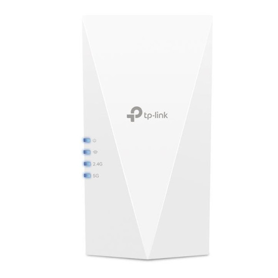 TP-link AX1800 Wi-Fi6 Range Extender, RE600X, Dual-Band, Standarde wireless: IEEE 802.11a/n/ac/ax 5GHz, IEEE 802.11b/g/n/ax 2.4GHz, interfata: 1 x 10/100/1000, Dimensiuni: 78×36×149 mm, 2 x antene interne, viteza wireless: 574 Mbps la 2.4GHz, 1201 Mbps la