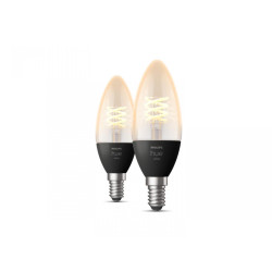 2 Becuri LED inteligente Philips Hue B39, Bluetooth, E14, 4.5W (28W), 300 lm, lumina calda (2100K), cu filament
