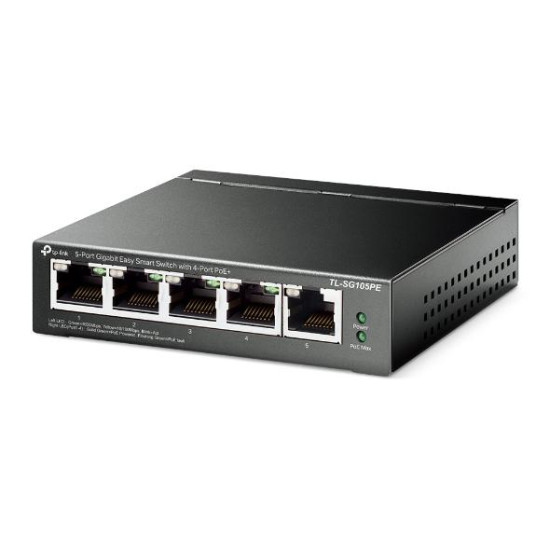 Switch TP-Link TL-SG105PE, 5 porturi Gigabit, Desktop, Easy Smart, POE, 10Gbps Capacity, porturi POE: 1-4, buget POE: 65W.