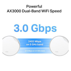 TP-Link AX3000 whole home mesh Wi-Fi 6 System, Deco X50-POE(3-pack); Dual- Band, Standarde Wireless: IEEE 802.11ax/ac/n/a 5 GHz, IEEE 802.11ax/n/b/g 2.4 GHz ,viteza wireless: 5 GHz: 2402 Mbps, 2.4 GHz: 574 Mbps, 2 x antene interne, 2×2 MU-MIMO, Mod Router