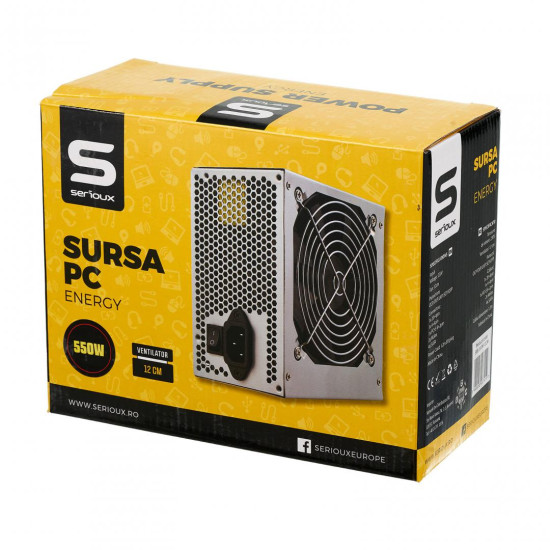 Sursa Serioux Energy 550W, Ventilator 12cm, Protecții: OCP/OVP/UVP/SCP/OPP