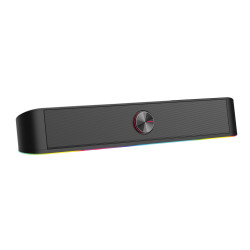 Soundbar gaming Serioux Yron RGB, putere: 3W x 2, impedanță: 4Ω, frecvență: 150Hz - 20KHz, sensibilitate:750mv ± 50, alimentare: DC5V / 1A, S / N: ≥85dB, dimensiunea driverului: 2 inch x 2, conexiune: 3.5mm jack TRS, RGB : 6 moduri de lumină, cablu USB & 