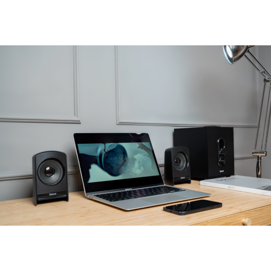 Boxe Spacer 2.1, 20W RMS (2 x 5W + 10W), alimentare 220V, conectori Bluetooth, USB, Jack 3.5mm, Radio FM, RCA, negru Boxe Spacer 2.1, 20W RMS (2 x 5W + 10W), alimentare 220V, conectori Bluetooth, USB, Jack 3.5mm, Radio FM, RCA, negru