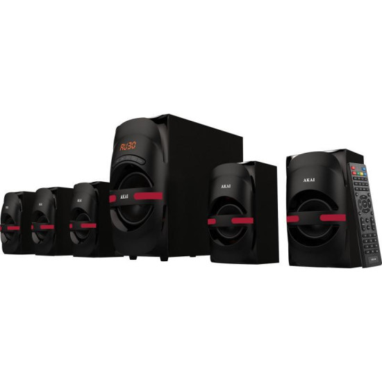 Sistem audio 5.1 Akai, USB/SD, MP3, Bluetooth 105W, negru Sistem audio 5.1 Akai, USB/SD, MP3, Bluetooth 105W, negru