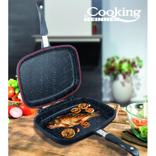 TIGAIE DUBLA DREPTUNGHIULARA TIP GRILL,ALUMINIU,32x24x7.5 CM,DARK LINE INDUCTIE, COOKING BY HEINNER TIGAIE DUBLA DREPTUNGHIULARA TIP GRILL,ALUMINIU,32x24x7.5 CM,DARK LINE INDUCTIE, COOKING BY HEINNER