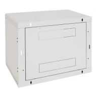 Rack de perete Triton sectiune simpla 6U 600mm adancime usa sticla panouri laterale fixe, sectiuni ventilatie activa, sectiuni acces cabluri sus/jos/spate securizare cu cheie, 1 pereche montanti reglabili IP30 gri