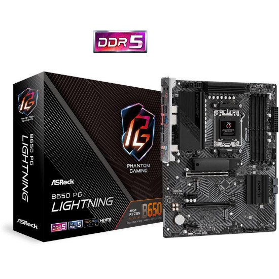 Placa de baza AsRock B650 PG Lightning AM5  Supports AMD Ryzen™ 7000 Series Processors 14+2+1 Phase Power Design, SPS 4 x DDR5 DIMMs, supports up to 6400+(OC) 1 PCIe 4.0 x16, 1 PCIe 4.0 x16, 2 PCIe 4.0 x1, 1 M.2 Key-E for WiFi Graphics Output Options: 1 H