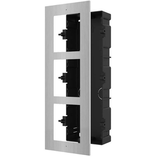 Panou frontal pentru 3 module videointerfon modular Hikvision DS-KD- ACF3/S; permite conectarea a 3 module de videointerfon modular; montare incastrata; material otel inoxidabil, doza de plastic inclusa; dimensiuni:337.8mm x 124mm x 4mm; Panou frontal pentru 3 module videointerfon modular Hikvision DS-KD- ACF3/S; permite conectarea a 3 module de videointerfon modular; montare incastrata; material otel inoxidabil, doza de plastic inclusa; dimensiuni:337.8mm x 124mm x 4mm;
