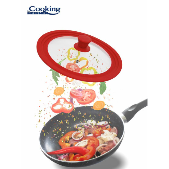 CAPAC STICLA CU MARGINE DIN SILICON AJUSTABILA PE 3 DIMENSIUNI 16/18/20 CM, ROSU, COOKING BY HEINNER