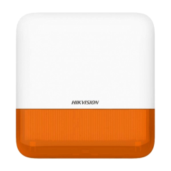 Sirene de exterior wireless AXPRO Hikvision DS-PS1-E-WE(Orange Indicator), frecventa de operare: 868 MHz, comunicare bidirectionala Tri-X wireless protocol, distanta de comunica RF: 1600metri, criptare: AES-128, 2 x tamper, Strobe light BLUE, nivel sonor: