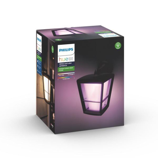 Aplica tip felinar LED RGB pentru exterior Philips Hue Econic, 15W (79W), 1150 lm, lumina alba si color (2000-6500K), IP44, 244x194x312mm, Negru