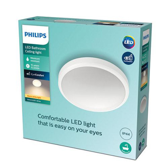 Plafoniera LED Philips Doris CL257, 17W, 1500 lm, lumina calda (2700K), IP44, 31.3cm, Alb