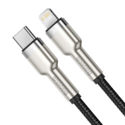 CABLU alimentare si date Baseus Cafule Metal, Fast Charging Data Cable pt. smartphone, USB Type-C la Lightning Iphone PD 20W, brodat, 1m, negru