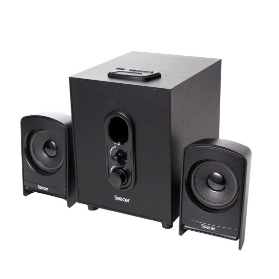 Boxe Spacer 2.1, 20W RMS (2 x 5W + 10W), alimentare 220V, conectori Bluetooth, USB, Jack 3.5mm, Radio FM, RCA, negru Boxe Spacer 2.1, 20W RMS (2 x 5W + 10W), alimentare 220V, conectori Bluetooth, USB, Jack 3.5mm, Radio FM, RCA, negru