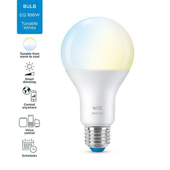 Bec LED inteligent WiZ Connected Whites A67, Wi-Fi, E27, 13W (100W), 1521 lm, lumina alba (2700K-6500K), compatibil Google Assistant /Alexa/Siri