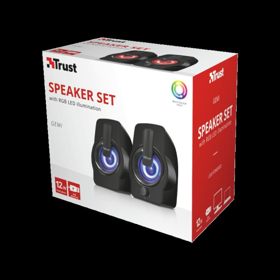 Boxe Stereo Trust Gemi RGB 2.0 Speaker, 6W, negru