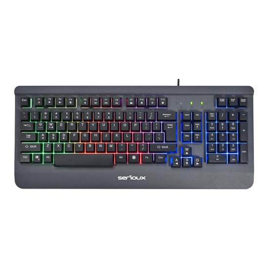Kit Gaming Serioux Kayel 4 in 1, Tastatura de gaming, 104 taste, 19 taste Anti-ghosting , design slim, iluminare rainbow, structura metalica gri, taste negre + design cu palm rest, cablu USB 1.5M PVC, plug and play; Mouse gaming, senzor Sunplus 199, 800-6 Kit Gaming Serioux Kayel 4 in 1, Tastatura de gaming, 104 taste, 19 taste Anti-ghosting , design slim, iluminare rainbow, structura metalica gri, taste negre + design cu palm rest, cablu USB 1.5M PVC, plug and play; Mouse gaming, senzor Sunplus 199, 800-6