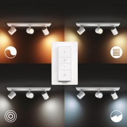 Spot LED Triplu Philips Hue Runner, Bluetooth, 3xGU10, 3x5W, 1050 lm, lumina alba (2200-6500K), IP20, 48cm, Metal, Alb, Intrerupator cu variator inclus