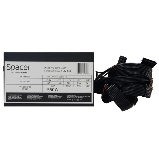 Sursa Spacer ATX BZCO-550 80+ Bronze compatible, 550w, fan 120mm, 2x PCI-E (6+2), 6x S-ATA, 2x P8 (4+4), „SPPS-BZCO-550” Sursa Spacer ATX BZCO-550 80+ Bronze compatible, 550w, fan 120mm, 2x PCI-E (6+2), 6x S-ATA, 2x P8 (4+4), „SPPS-BZCO-550”
