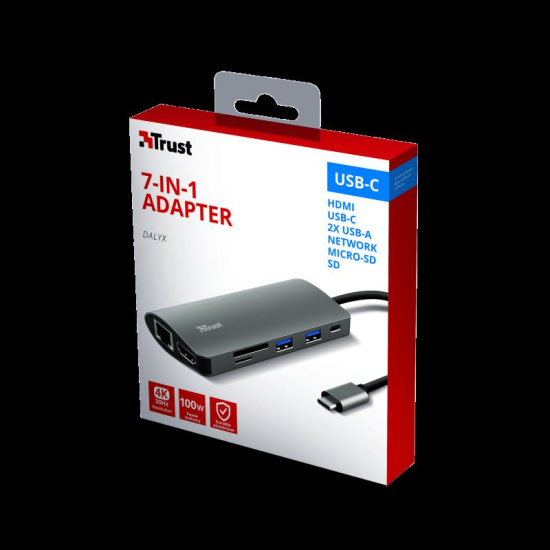 Hub USB Trust Dalyx, 7 porturi USB-C, negru Hub USB Trust Dalyx, 7 porturi USB-C, negru