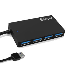 HUB extern SPACER, porturi USB: USB 3.0 x 4, conectare prin USB 3.0, negru