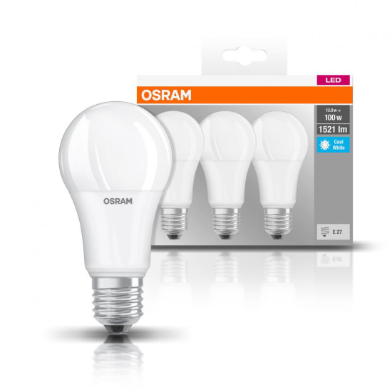 3 Becuri LED Osram Base Classic A, E27, 13W (100W), 1521 lm,lumina neutra (4000K)