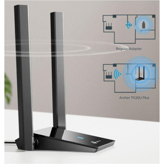 Adaptor wireless TP-Link, ARCHER TX20 PLUS, AX1800, 2 x antene externe Dual-Band 5Ghz, 2.4 Ghz, dimensiuni: 84 × 156.3 × 19.2 mm, Securitate Wireless: WEP, WPA/WPA2/WPA3, WPA-PSK/WPA2-PSK