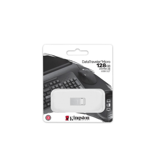 USB Flash Drive Kingston 128GB Data Traveler Micro, USB 3.2 Gen1, Metalic