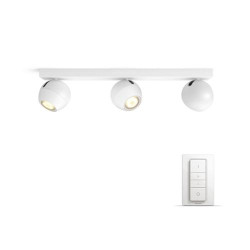 Spot LED Triplu Philips Hue Buckram, Bluetooth, 3xGU10, 3x5W, 1050 lm, lumina alba (2200-6500K), IP20, Metal, Alb, Intrerupator cu variator inclus