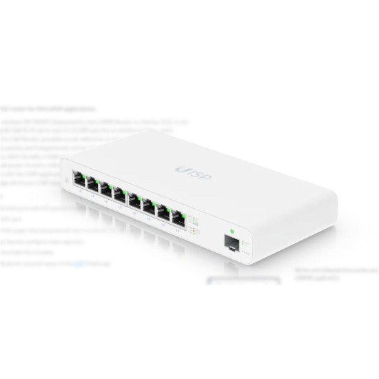 UBIQUITI UISP-R GIGABIT POE ROUTER pentru aplicatii MicroPOP, interfata: 8 x 10/1001000, 1 x 1G SFP, Procesor: Dual-core 880 MHz, MIPS1004Kc , Memorie: 512 Mb, Flash: 512Mb, Consum 10W, Passive POE 27VDC.