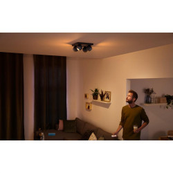 Spot LED Cvadruplu Philips Hue Buckram, Bluetooth, 4xGU10, 4x5W, 1400 lm, lumina alba (2200-6500K), IP20, 24x24x10.3cm, Metal, Negru, Intrerupator cu variator inclus