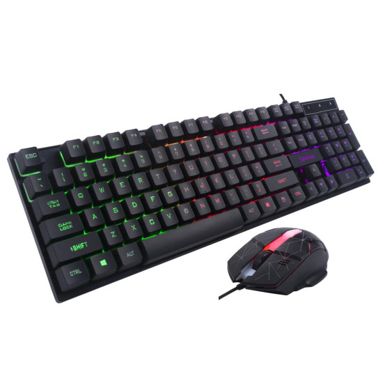 KIT Gaming Tastatura si Mouse Spacer SP-GK-01 cu fir, USB, tastatura RGB rainbow + mouse optic 7 culori, black