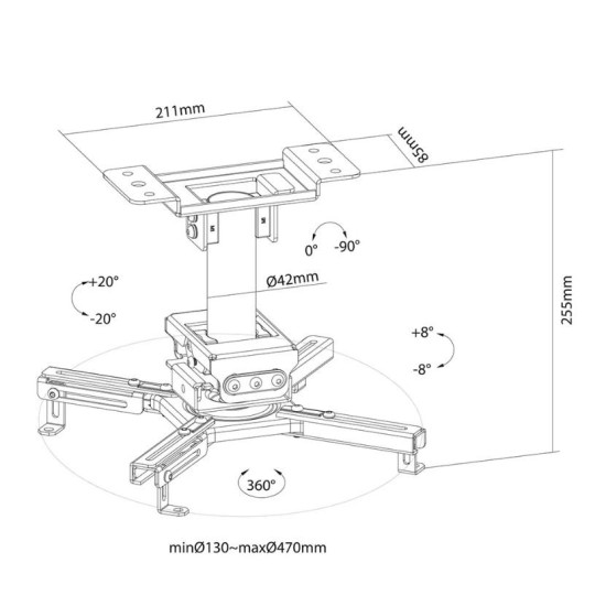 Suport Tavan Proiector Neomounts by Newstar CL25-530BL1, 25cm, max 45Kg