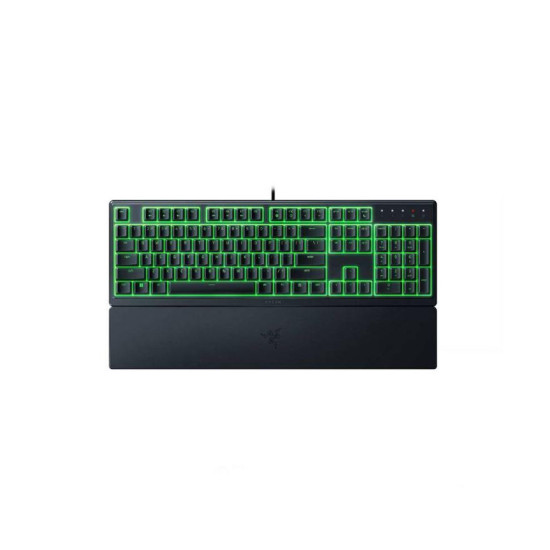 Tastatura Razer Ornata V3 X - Low Profile Gaming Keyboard - US Layout  TECH SPECS SWITCH TYPE Razer™ Membrane Switch APPROXIMATE SIZES Full Size LIGHTING Single Zone Razer Chroma™ RGB Lighting WRIST REST Yes ONBOARD MEMORY None MEDIA KEYS None PASSTHROUGH