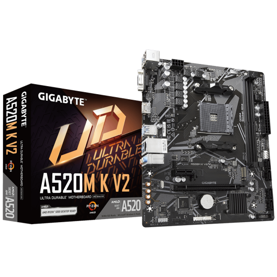 Placa de baza Gigabyte A520M K V2 AM4, 2x DDR4, 1x HDMI, 1x D-Sub, 1x PCIe x16, 1x PCIe x1, 1x M.2, 4x SATA 6Gbps, LAN 1 Gbps, mATX