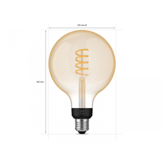 Bec LED inteligent vintage (decorativ) Philips Hue Filament Glob G125, Bluetooth, E27, 7W (40W), 550 lm, lumina alba (2200-4500K) Bec LED inteligent vintage (decorativ) Philips Hue Filament Glob G125, Bluetooth, E27, 7W (40W), 550 lm, lumina alba (2200-4500K)