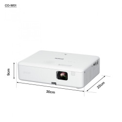 Proiector Epson CO-W01, 3LCD, 3.000 lumeni/ 2.000 Ecomode, WXGA, HD ready, 16:10, lampa 6.000 ore/ 12.000 ore Economy mode, corectie ± 30, zoom 1- 1.35, dimensiune maxima imagine 378