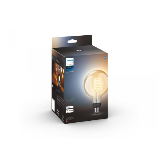 Bec LED inteligent vintage (decorativ) Philips Hue Filament Glob G125, Bluetooth, E27, 7W (40W), 550 lm, lumina alba (2200-4500K) Bec LED inteligent vintage (decorativ) Philips Hue Filament Glob G125, Bluetooth, E27, 7W (40W), 550 lm, lumina alba (2200-4500K)