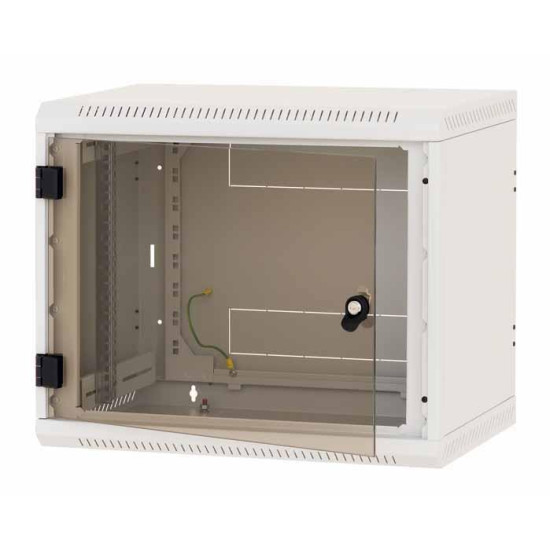 Rack de perete Triton sectiune simpla 12U 600mm adancime usa sticla panouri laterale fixe sectiuni ventilatie activa, sectiuni acces cabluri sus/jos/spate securizare cu cheie, 1 pereche montanti reglabili IP30 gri Rack de perete Triton sectiune simpla 12U 600mm adancime usa sticla panouri laterale fixe sectiuni ventilatie activa, sectiuni acces cabluri sus/jos/spate securizare cu cheie, 1 pereche montanti reglabili IP30 gri