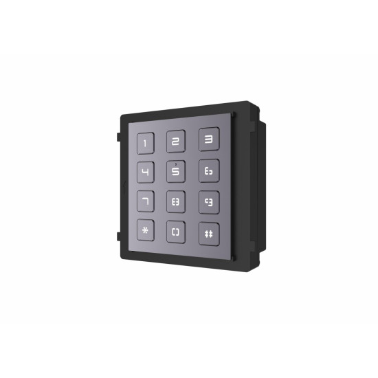 Modul de extensie videointerfon cu tastatura Hikvision DS-KD-KP; permite formarea codului de apartament sau a codului de acces; montajaplicat sau ingropat (accesoriile de montaj nu sunt incluse); iluminarepe timp de noapte; Protectie: IP65, IK7; Dimensiun