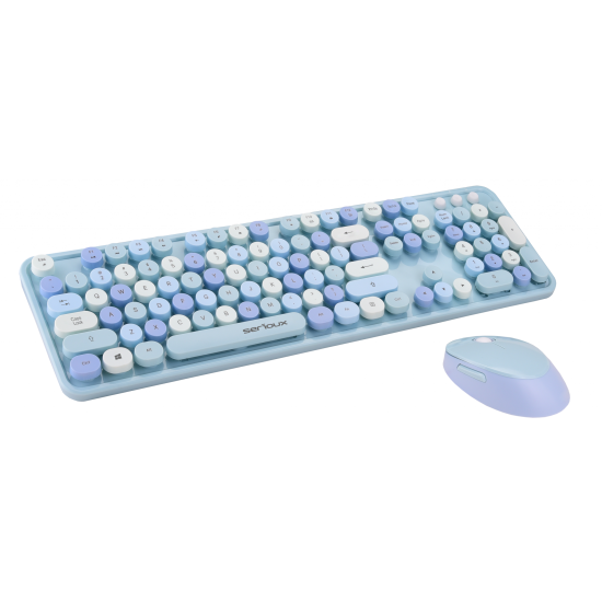 Kit tastatura + mouse Serioux Retro 9900BL, wireless 2.4GHz, US layout, multimedia, mouse optic 800-1600dpi, USB, nano receiver, albastru Kit tastatura + mouse Serioux Retro 9900BL, wireless 2.4GHz, US layout, multimedia, mouse optic 800-1600dpi, USB, nano receiver, albastru