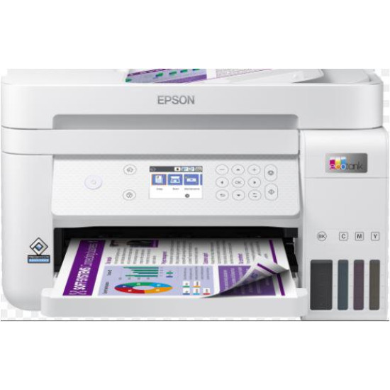 Multifunctional inkjet color Epson EcoTank CISS L6276, culoare alb, dimensiune A4 (Printare,Copiere, Scanare), printare borderless, viteza 33ppm alb-negru, 20ppm color, rezolutie 4800x1200 dpi, alimentare hartie 250 coli,ADF 30 coli, duplex automat ,scann